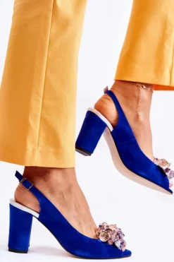 Zamszowe Modne Czółenka Sandały Z Kryształkami Granatowe Nolissa