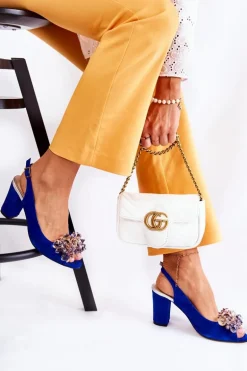 Zamszowe Modne Czółenka Sandały Z Kryształkami Granatowe Nolissa