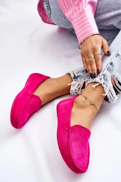 Zamszowe Mokasyny Damskie Fuksja Morreno