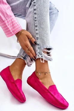 Zamszowe Mokasyny Damskie Fuksja Morreno