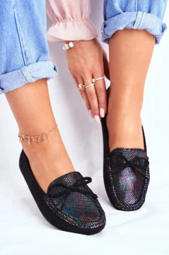 Zamszowe Mokasyny Damskie S.Barski A199 Czarne