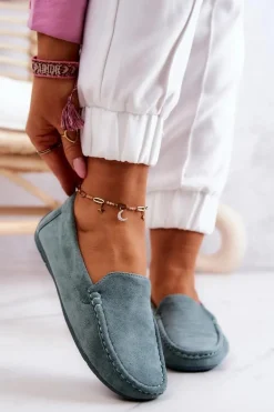 Zamszowe Mokasyny Damskie Miętowe Morreno