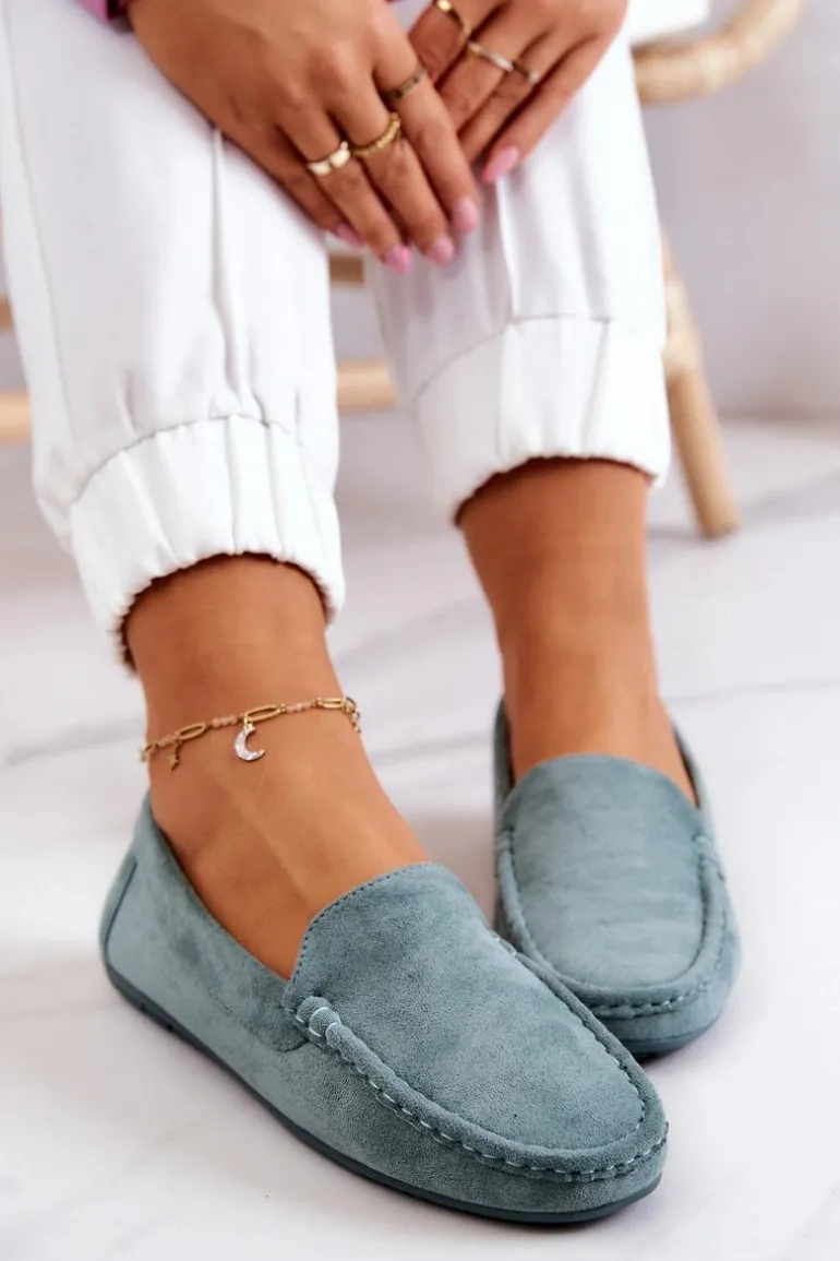 Zamszowe Mokasyny Damskie Miętowe Morreno