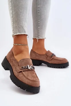 Zamszowe Mokasyny Damskie Z Ozdobą Brązowe Loraleima