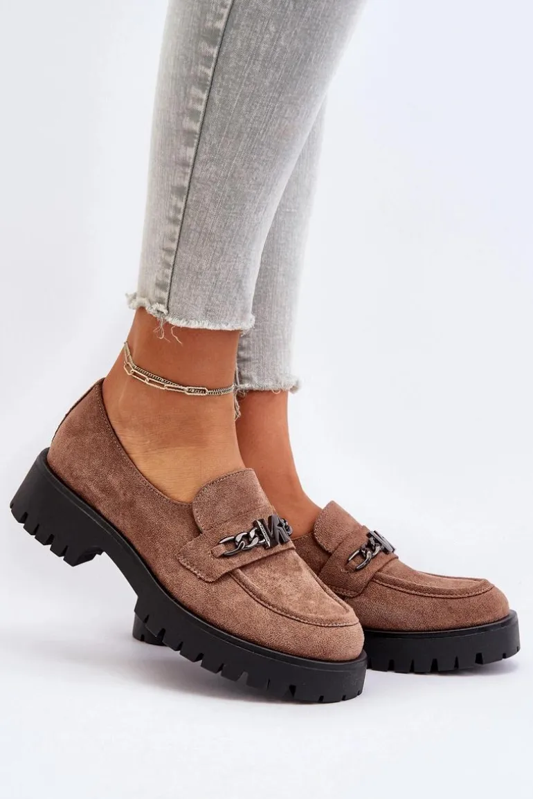 Zamszowe Mokasyny Damskie Z Ozdobą Brązowe Loraleima