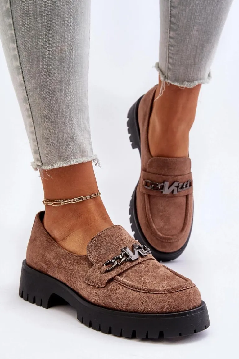 Zamszowe Mokasyny Damskie Z Ozdobą Brązowe Loraleima