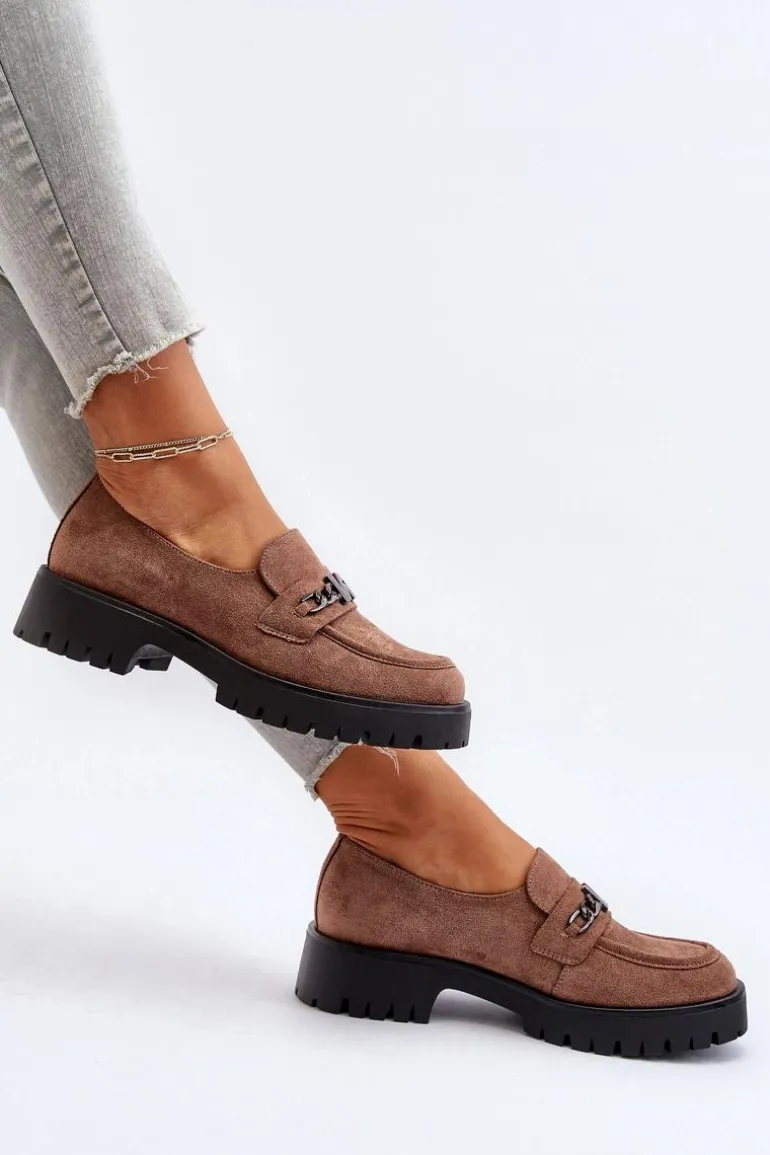 Zamszowe Mokasyny Damskie Z Ozdobą Brązowe Loraleima