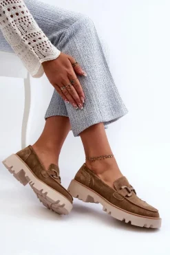 Zamszowe Mokasyny Damskie Z Ozdobą D&A TW117 Brązowe