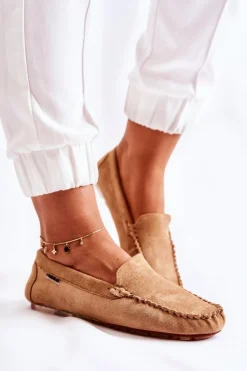 Zamszowe Mokasyny Damskie Ciemnobeżowe Millare