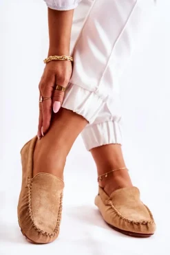 Zamszowe Mokasyny Damskie Ciemnobeżowe Millare