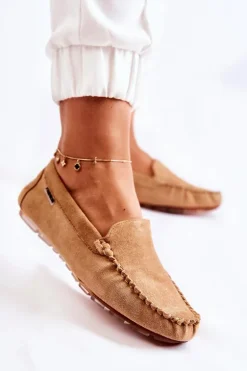 Zamszowe Mokasyny Damskie Ciemnobeżowe Millare