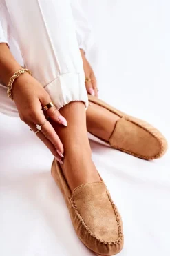 Zamszowe Mokasyny Damskie Ciemnobeżowe Millare