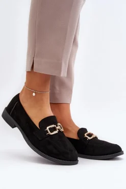 Zamszowe Mokasyny Damskie Na Płaskim Obcasie Czarne Misal