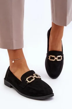 Zamszowe Mokasyny Damskie Na Płaskim Obcasie Czarne Misal