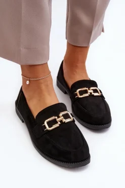 Zamszowe Mokasyny Damskie Na Płaskim Obcasie Czarne Misal