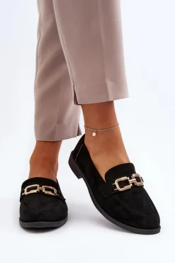 Zamszowe Mokasyny Damskie Na Płaskim Obcasie Czarne Misal
