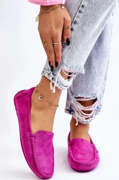 Zamszowe Mokasyny Damskie Fioletowe Morreno