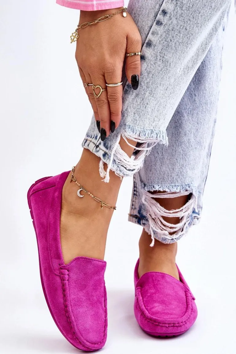 Zamszowe Mokasyny Damskie Fioletowe Morreno