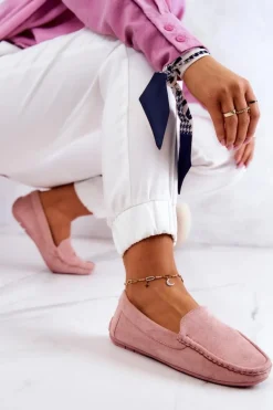 Zamszowe Mokasyny Damskie Różowe Morreno