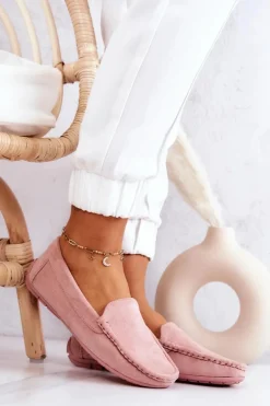 Zamszowe Mokasyny Damskie Różowe Morreno