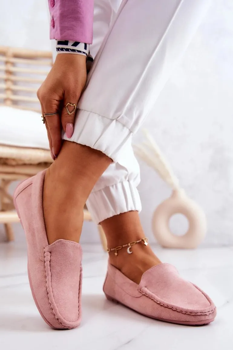 Zamszowe Mokasyny Damskie Różowe Morreno