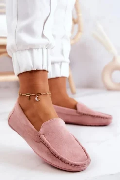 Zamszowe Mokasyny Damskie Różowe Morreno