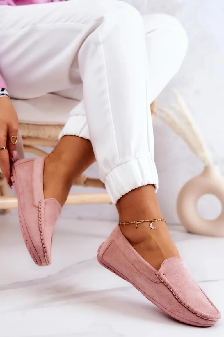 Zamszowe Mokasyny Damskie Różowe Morreno
