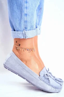 Zamszowe Mokasyny Damskie S.Barski A199 Niebieskie