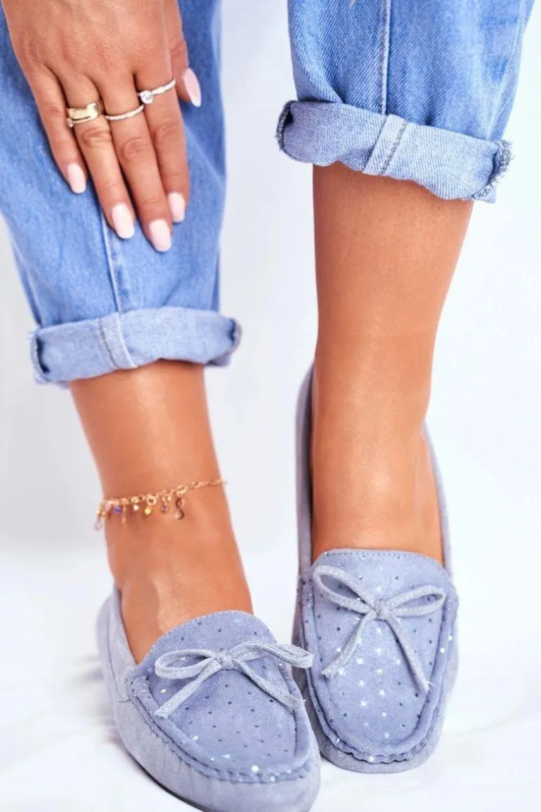 Zamszowe Mokasyny Damskie S.Barski A199 Niebieskie