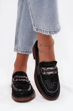 Zamszowe Mokasyny Damskie Z Ozdobą D&A MR52-176 Czarne