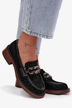 Zamszowe Mokasyny Damskie Z Ozdobą D&A MR52-176 Czarne