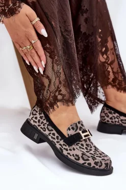 Zamszowe Mokasyny Damskie Panterka Vinceza 66792 Szare