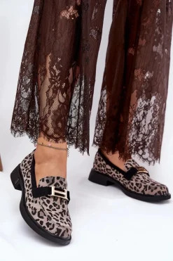 Zamszowe Mokasyny Damskie Panterka Vinceza 66792 Szare