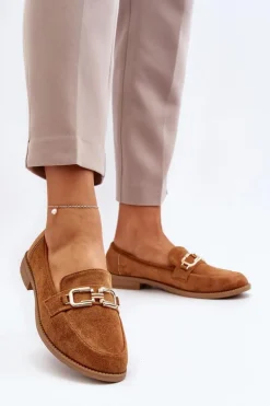 Zamszowe Mokasyny Damskie Na Płaskim Obcasie Camel Misal