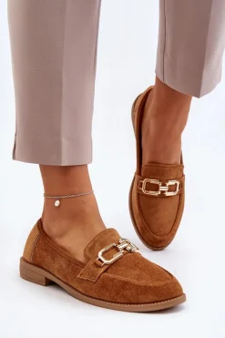 Zamszowe Mokasyny Damskie Na Płaskim Obcasie Camel Misal