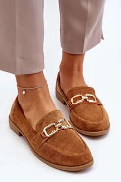Zamszowe Mokasyny Damskie Na Płaskim Obcasie Camel Misal