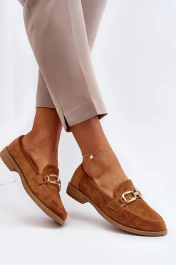 Zamszowe Mokasyny Damskie Na Płaskim Obcasie Camel Misal