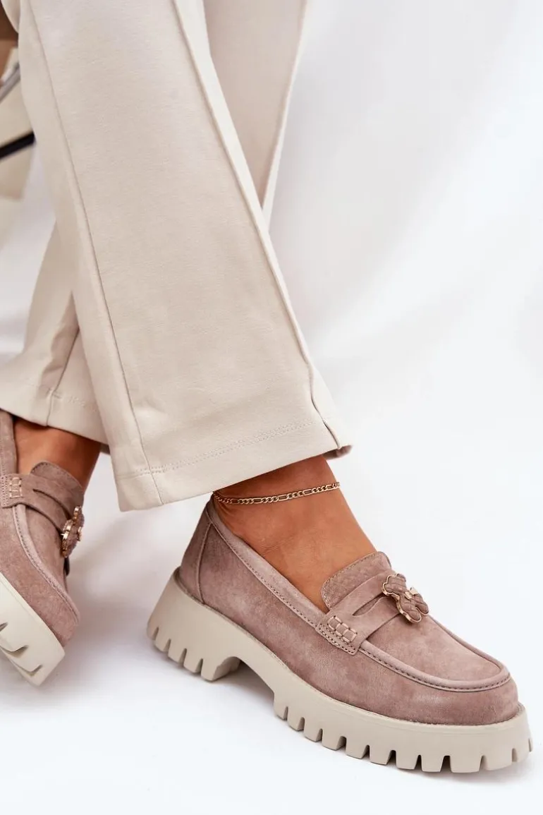 Zamszowe Mokasyny Damskie Z Przypinką Miś Vinceza 79533 Beżowe
