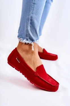 Zamszowe Mokasyny Damskie Czerwone Millare