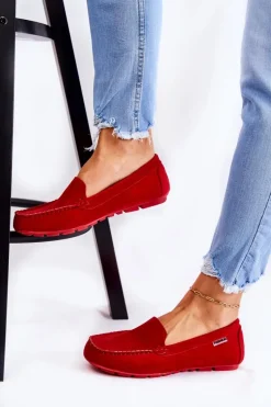 Zamszowe Mokasyny Damskie Czerwone Millare