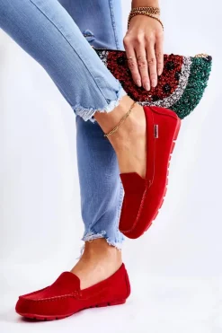 Zamszowe Mokasyny Damskie Czerwone Millare