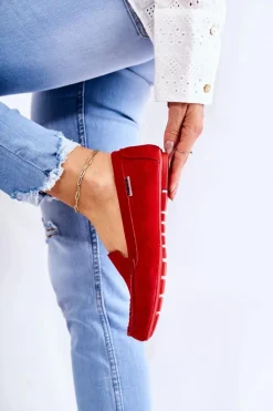 Zamszowe Mokasyny Damskie Czerwone Millare