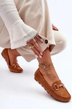 Zamszowe Mokasyny Damskie Z Ozdobą Brązowe Dionira