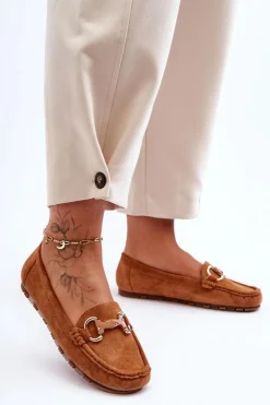 Zamszowe Mokasyny Damskie Z Ozdobą Brązowe Dionira