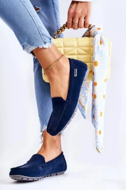 Zamszowe Mokasyny Damskie Granatowe Millare