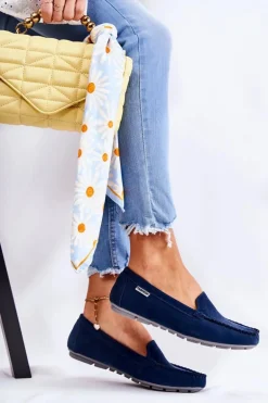 Zamszowe Mokasyny Damskie Granatowe Millare
