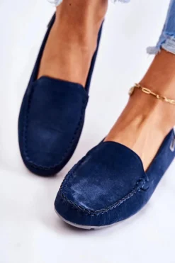 Zamszowe Mokasyny Damskie Granatowe Millare