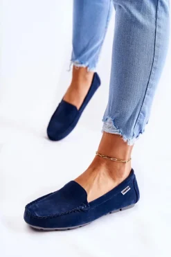 Zamszowe Mokasyny Damskie Granatowe Millare