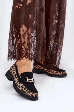 Zamszowe Mokasyny Damskie Panterka Vinceza 66791 Czarne