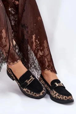 Zamszowe Mokasyny Damskie Panterka Vinceza 66791 Czarne